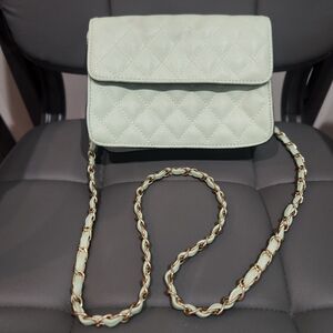 Mint Quilted Crossbody Bag with Gold Chain Strap